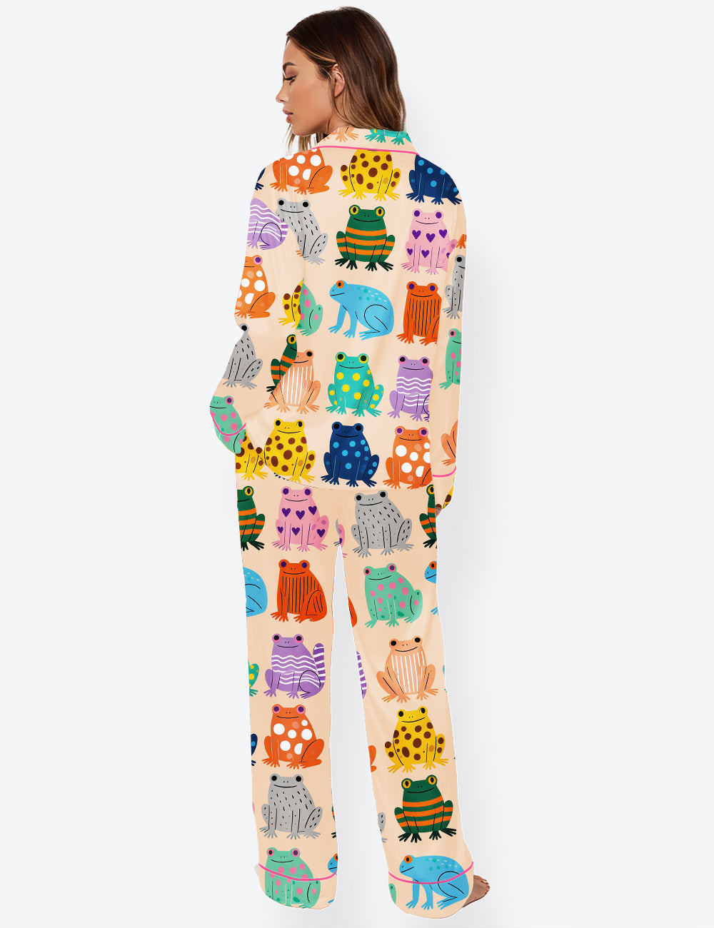 Women’s Colorful Frogs Long Sleeve Satin Pajama Set