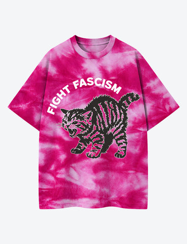 Vintage Tabby Cat Resist Unisex Cotton Handmade Tie-Dye T-Shirt