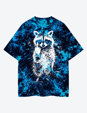 Sarcasm Raccoon Trash Panda Middle Finger Unisex Cotton Handmade Tie-Dye T-Shirt