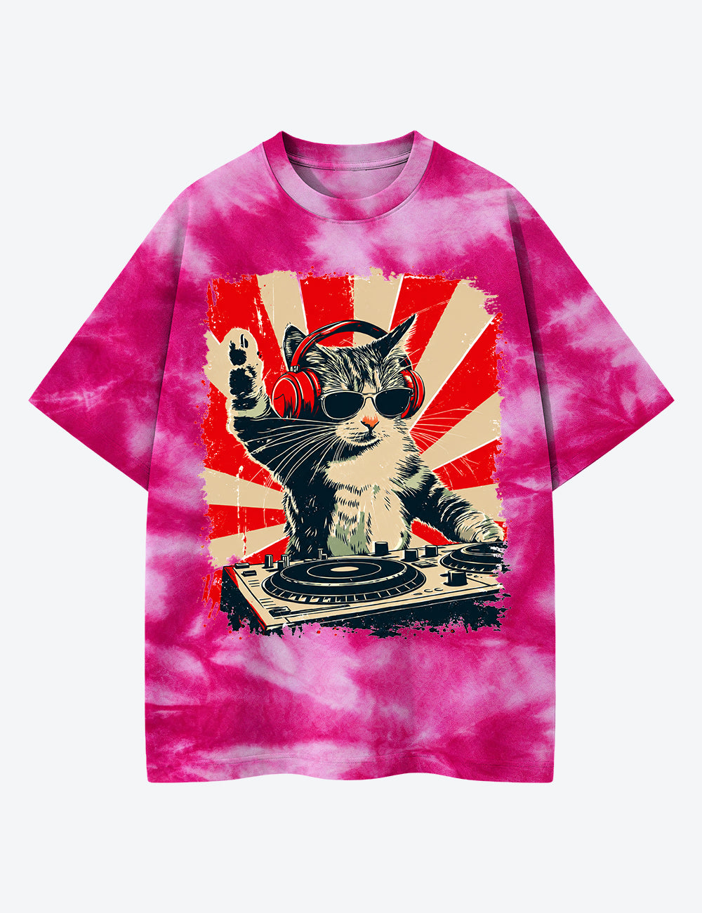 Cool DJ Cat Unisex Cotton Handmade Tie-Dye T-Shirt