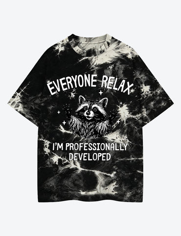 Everyone Relax I'm Professionally Developed Raccoon Teacher Unisex Cotton Handmade Tie-Dye T-Shirt