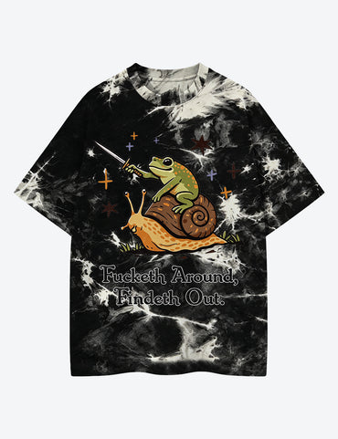 Frog Knight Riding Snail F*cketh Around Findeth Out Unisex Cotton Handmade Tie-Dye T-Shirt
