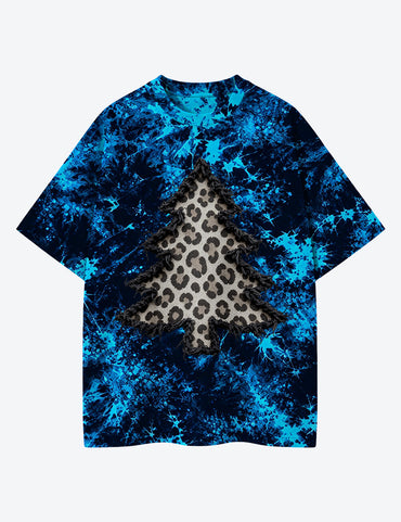 Leopard Christmas Tree Unisex Cotton Handmade Tie-Dye T-Shirt