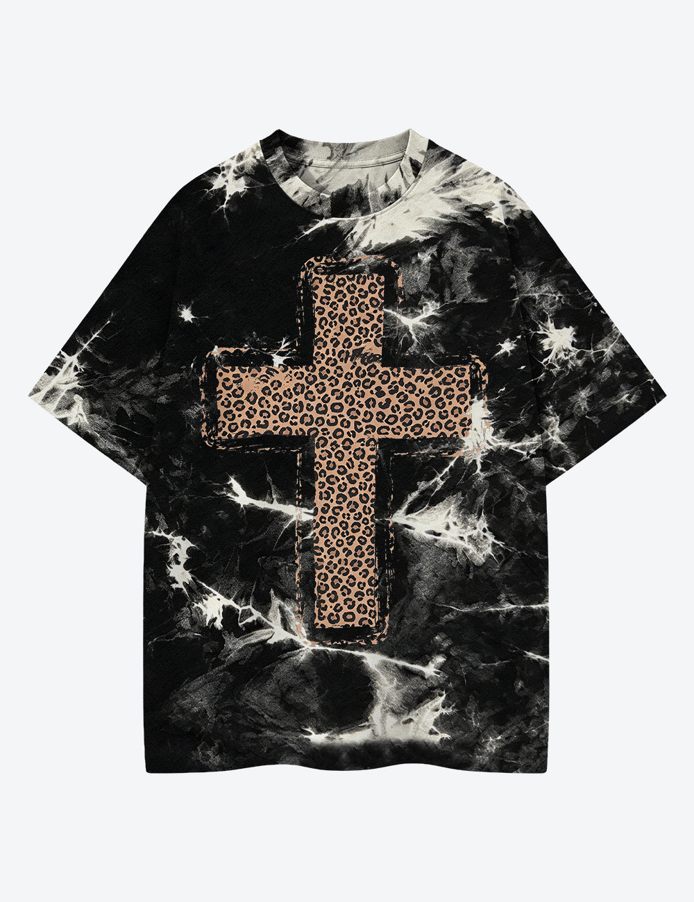 Cheetah Cross Fall Christmas Cross Holy Heaven Xmas Unisex Cotton Handmade Tie-Dye T-Shirt