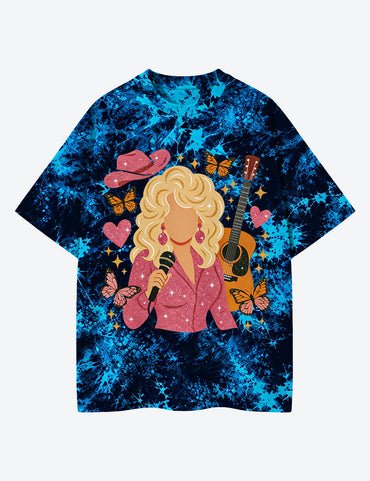 Dolly Western Country Music Singer Unisex Cotton Handmade Tie-Dye T-Shirt