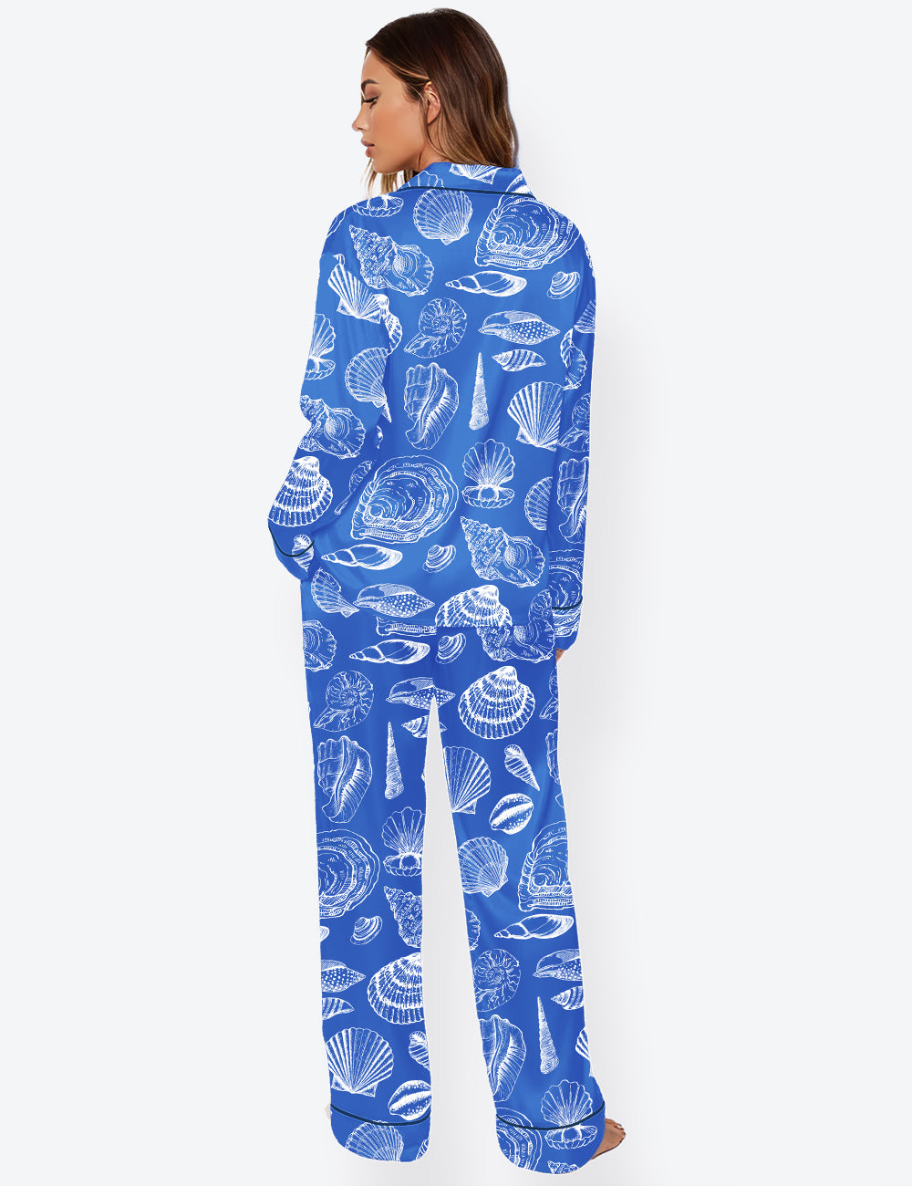 Women’s Seashell Ocean Life Coastal Aesthetic Beach Long Sleeve Satin Pajama Set