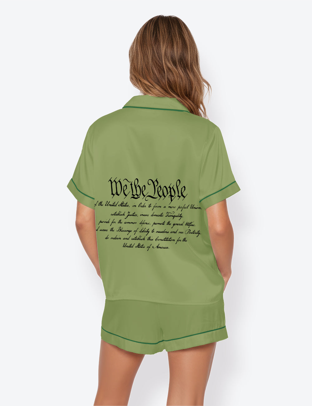 Women’s USA 4th Of July 250th Anniversary We The People 1776 American Short Sleeve Satin Pajama Set