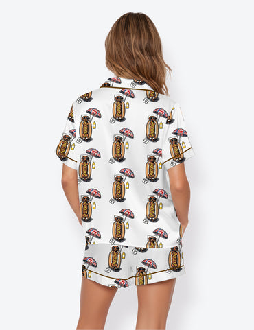 Women’s Hot Dog Dachshund Summer Vacation Wiener Dog Short Sleeve Satin Pajama Set