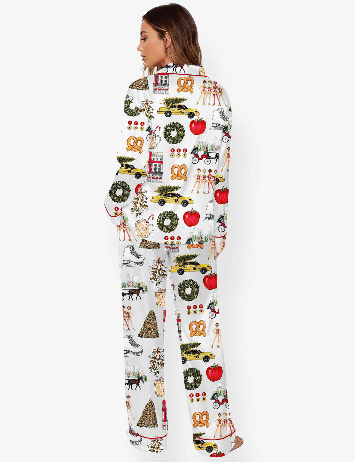 Women's Christmas In New York Long Sleeve Satin Pajama Set