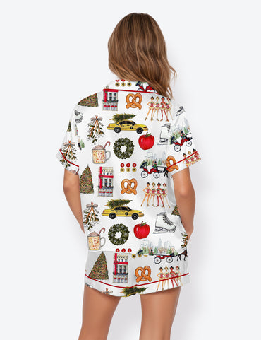 Women's Christmas In New York Short Sleeve Satin Pajama Set