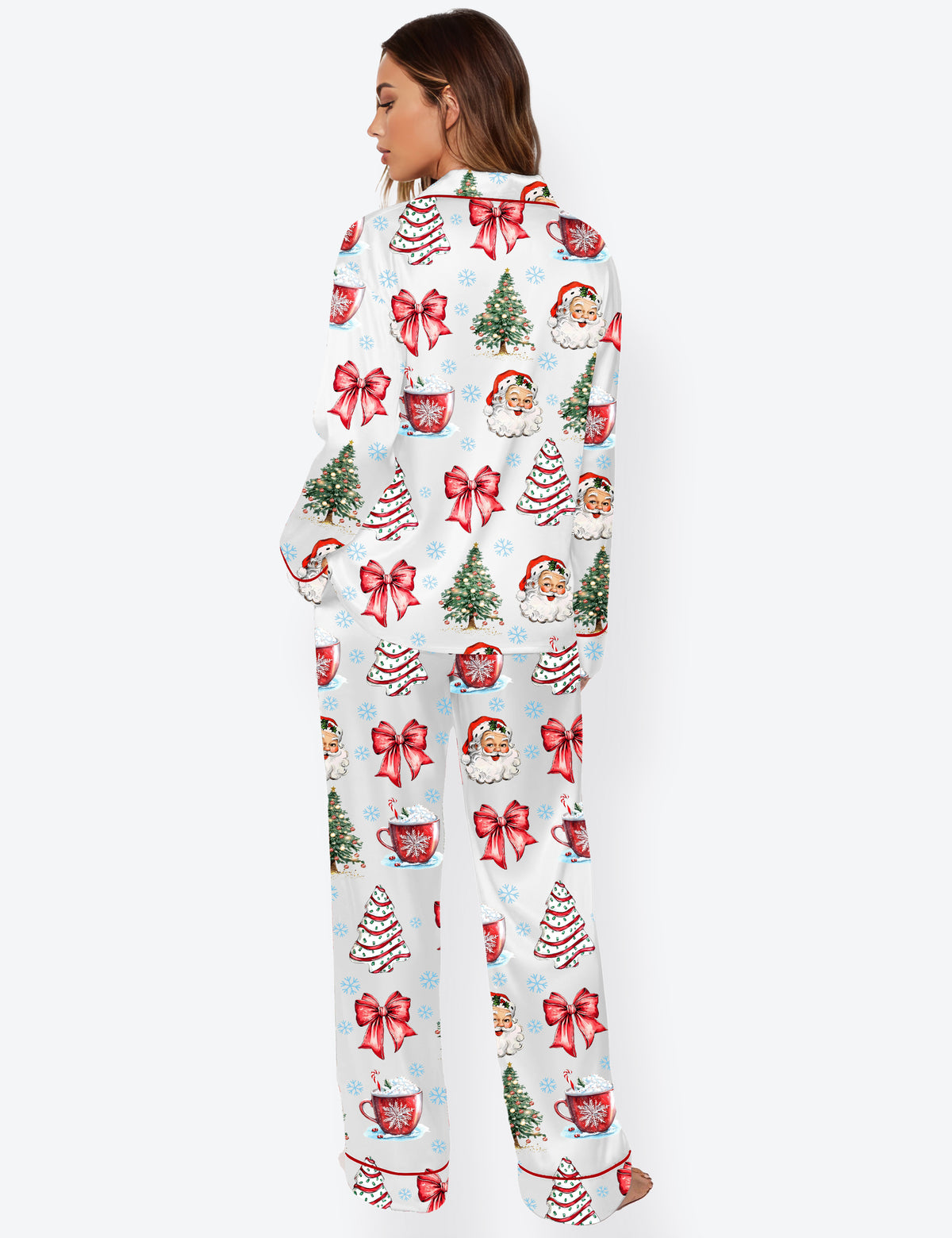 Women's Coquette Christmas Long Sleeve Satin Pajama Set