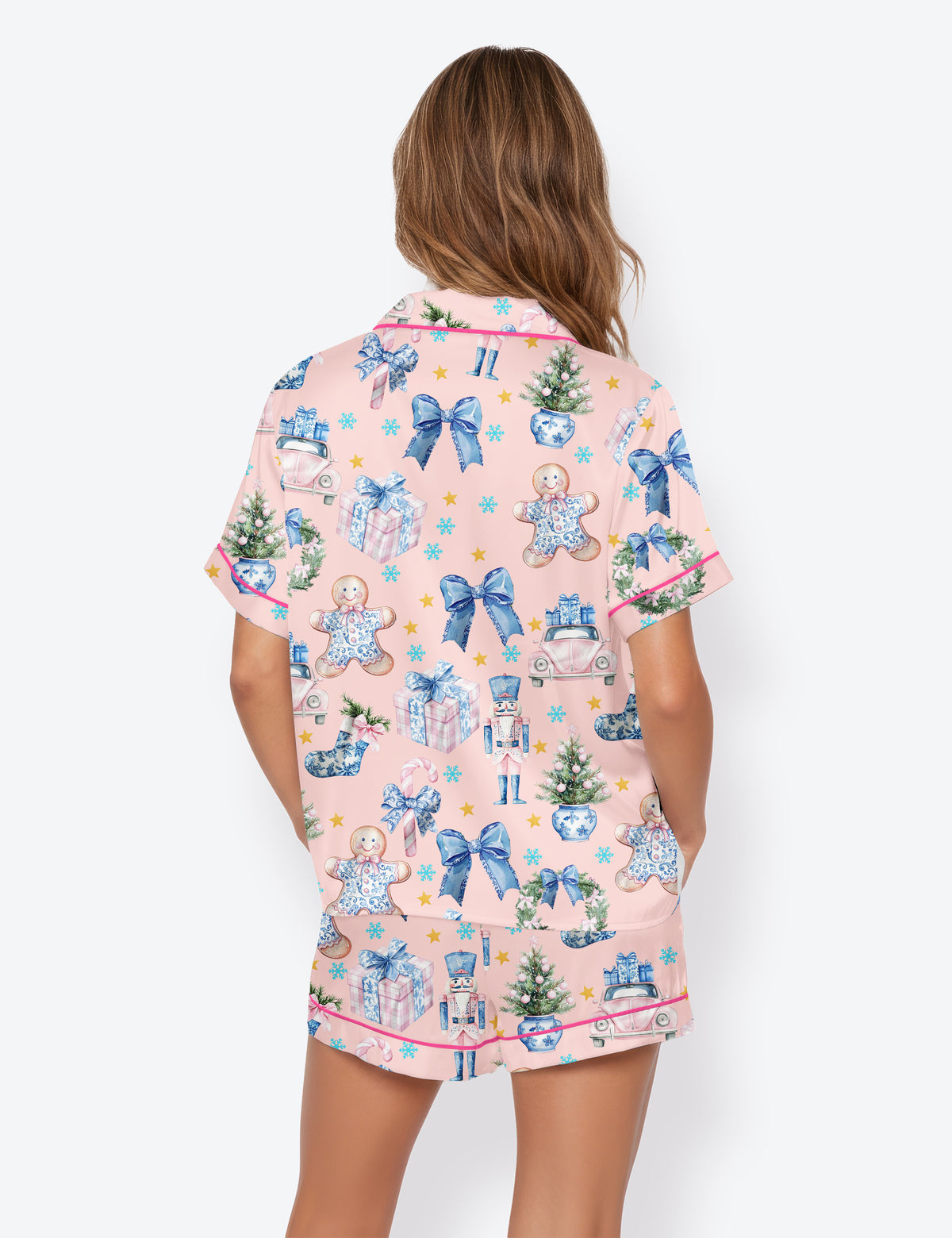 Women's Coquette Chinoiserie Christmas Short Sleeve Satin Pajama Set