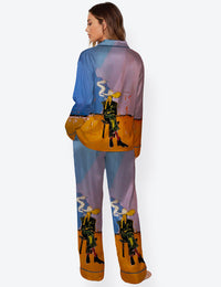 Women’s Cigarette At Dusk Western Abstract Modern Cowboy Long Sleeve Satin Pajama Set