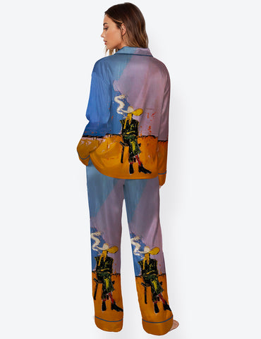 Women’s Cigarette At Dusk Western Abstract Modern Cowboy Long Sleeve Satin Pajama Set