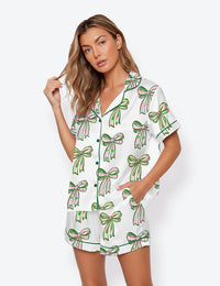 Women’s Brushstroke Mardi Gras Louisiana Short Sleeve Satin Pajama Set