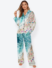 Women’s Beach Swimming Travel Vacation Long Sleeve Satin Pajama Set