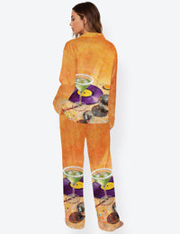 Women’s Martini & Disco Ball Orange Long Sleeve Satin Pajama Set