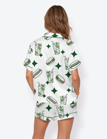Women’s Tinis And Weenies Dirty Martini Cocktail Whiskey Party Short Sleeve Satin Pajama Set