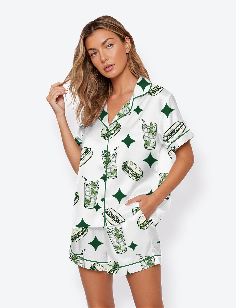 Women’s Tinis And Weenies Dirty Martini Cocktail Whiskey Party Short Sleeve Satin Pajama Set