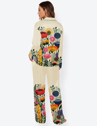 Women’s Colorful Botanical Modern Floral Long Sleeve Satin Pajama Set