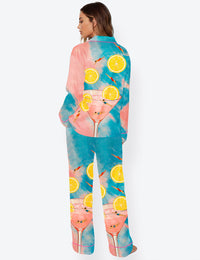 Women’s Swimmers In Cocktail Glass Martini Summer Lemon Long Sleeve Satin Pajama Set