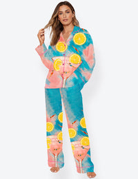 Women’s Swimmers In Cocktail Glass Martini Summer Lemon Long Sleeve Satin Pajama Set