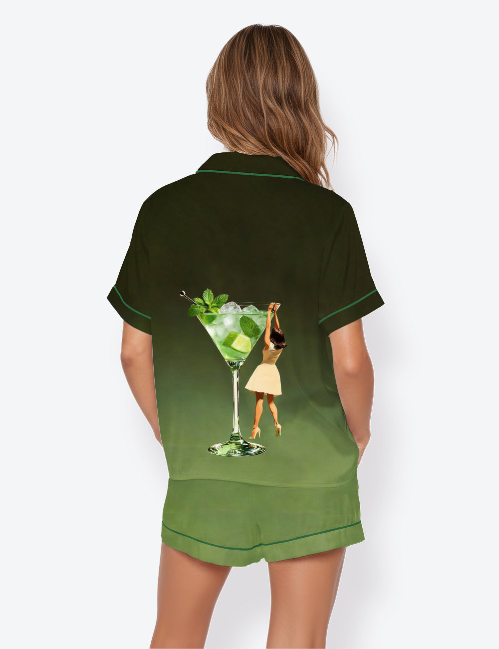 Women’s Mid Century Modern Dirty Martini Cocktail Short Sleeve Satin Pajama Set
