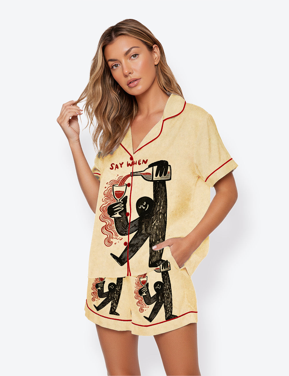 Women’s Say When Red Wine Short Sleeve Satin Pajama Set