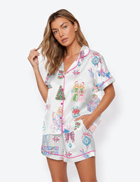 Women’s Merry Mahjong Christmas Chinoiserie Short Sleeve Satin Pajama Set