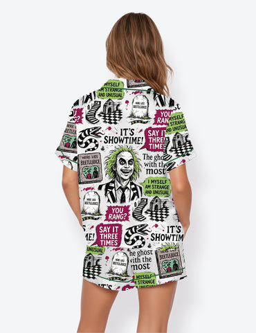 Women’s Green Beetle Halloween Movie Never Trust The Living Halloween Short Sleeve Satin Pajama Set