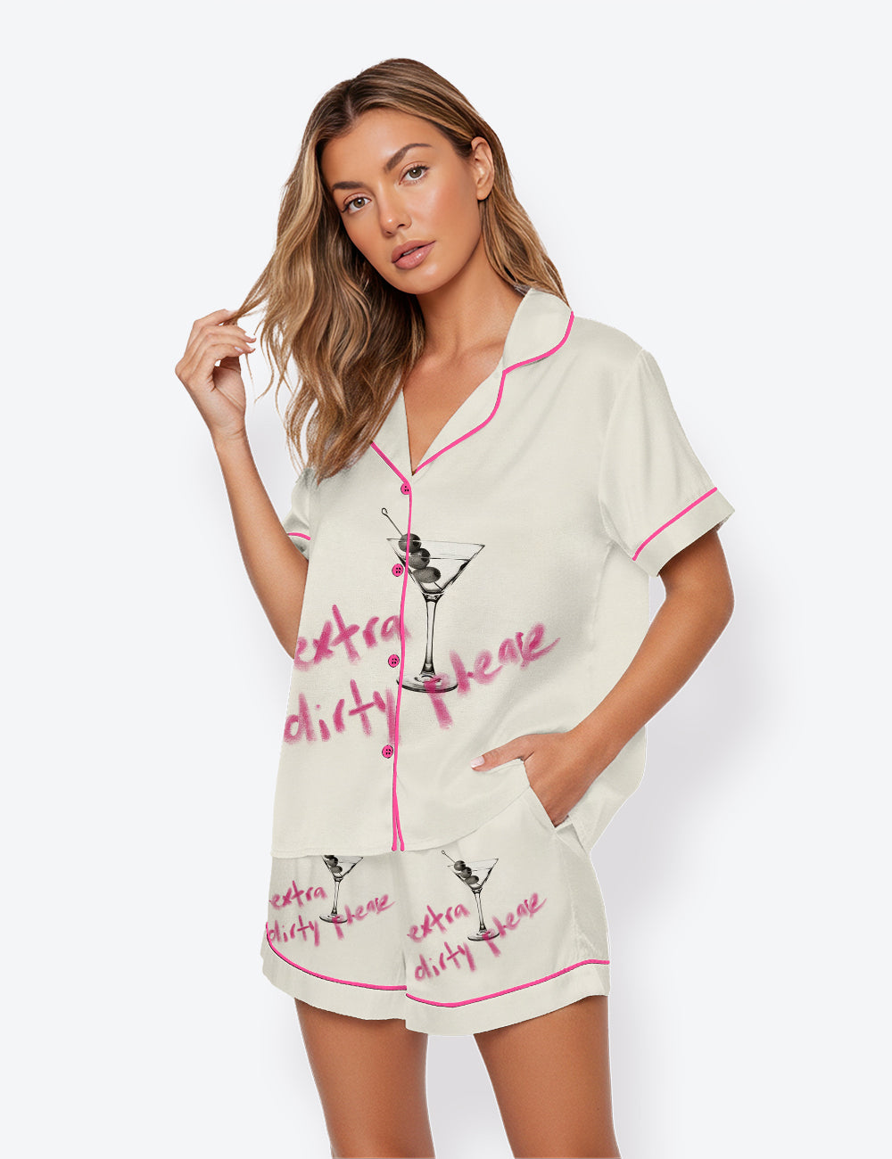 Women’s Extra Dirty Martini Cocktail Short Sleeve Satin Pajama Set