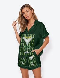 Women’s Filthy Martini Trendy Cocktail Lover Short Sleeve Satin Pajama Set