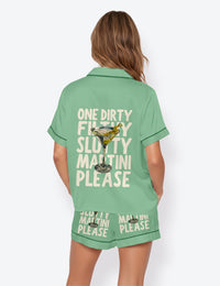 Women’s Dirty Filthy Martini Please Short Sleeve Satin Pajama Set