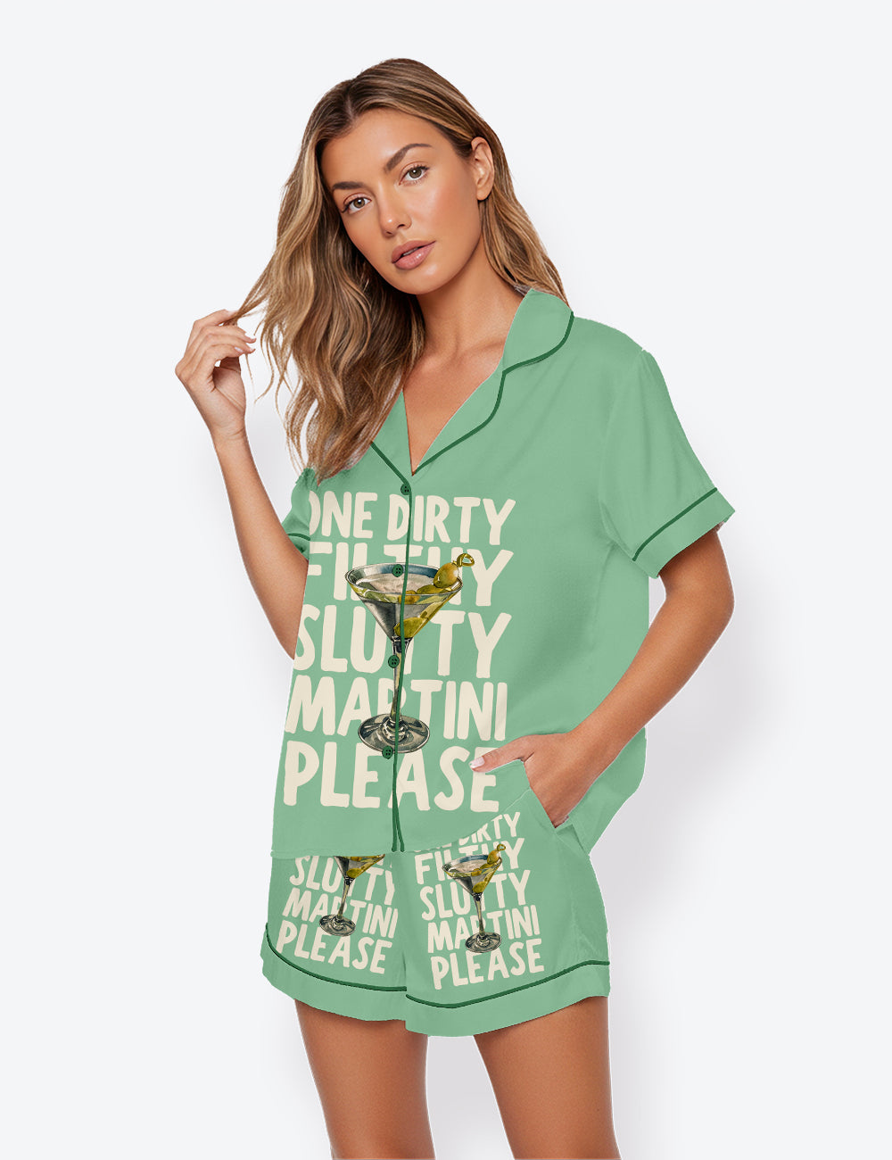 Women’s Dirty Filthy Martini Please Short Sleeve Satin Pajama Set