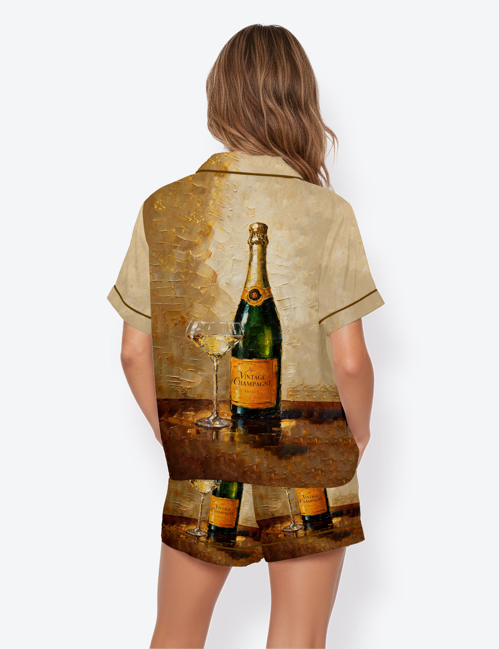 Women’s Vintage Champagne Please Short Sleeve Satin Pajama Set