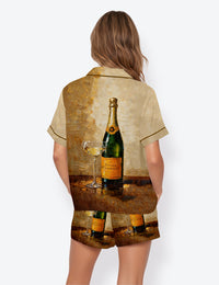 Women’s Vintage Champagne Please Short Sleeve Satin Pajama Set