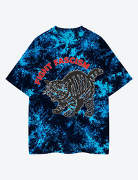 Vintage Tabby Cat Resist Unisex Cotton Handmade Tie-Dye T-Shirt