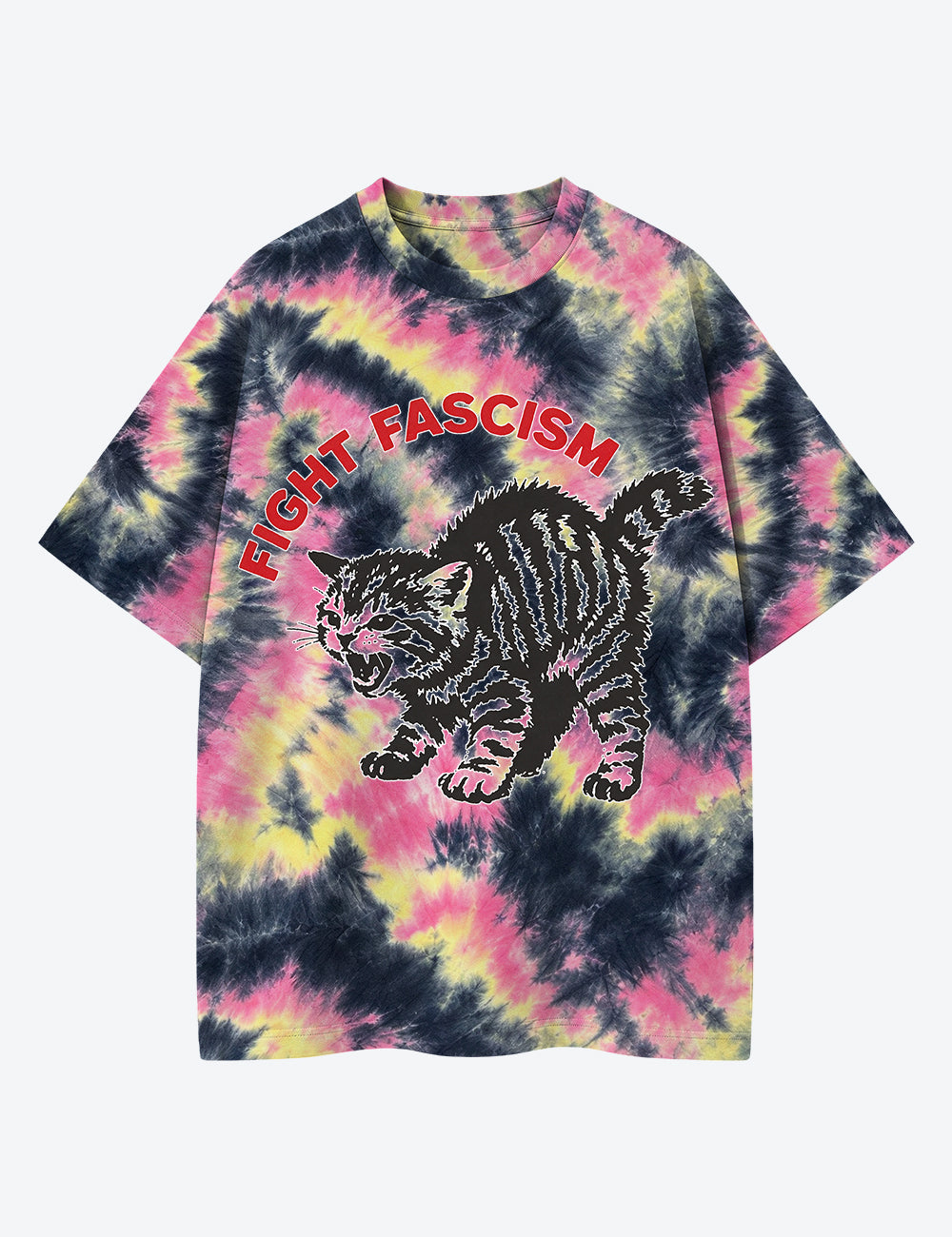 Vintage Tabby Cat Resist Unisex Cotton Handmade Tie-Dye T-Shirt
