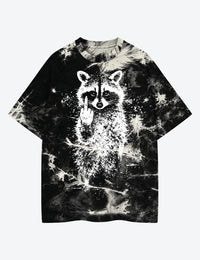 Sarcasm Raccoon Trash Panda Middle Finger Unisex Cotton Handmade Tie-Dye T-Shirt