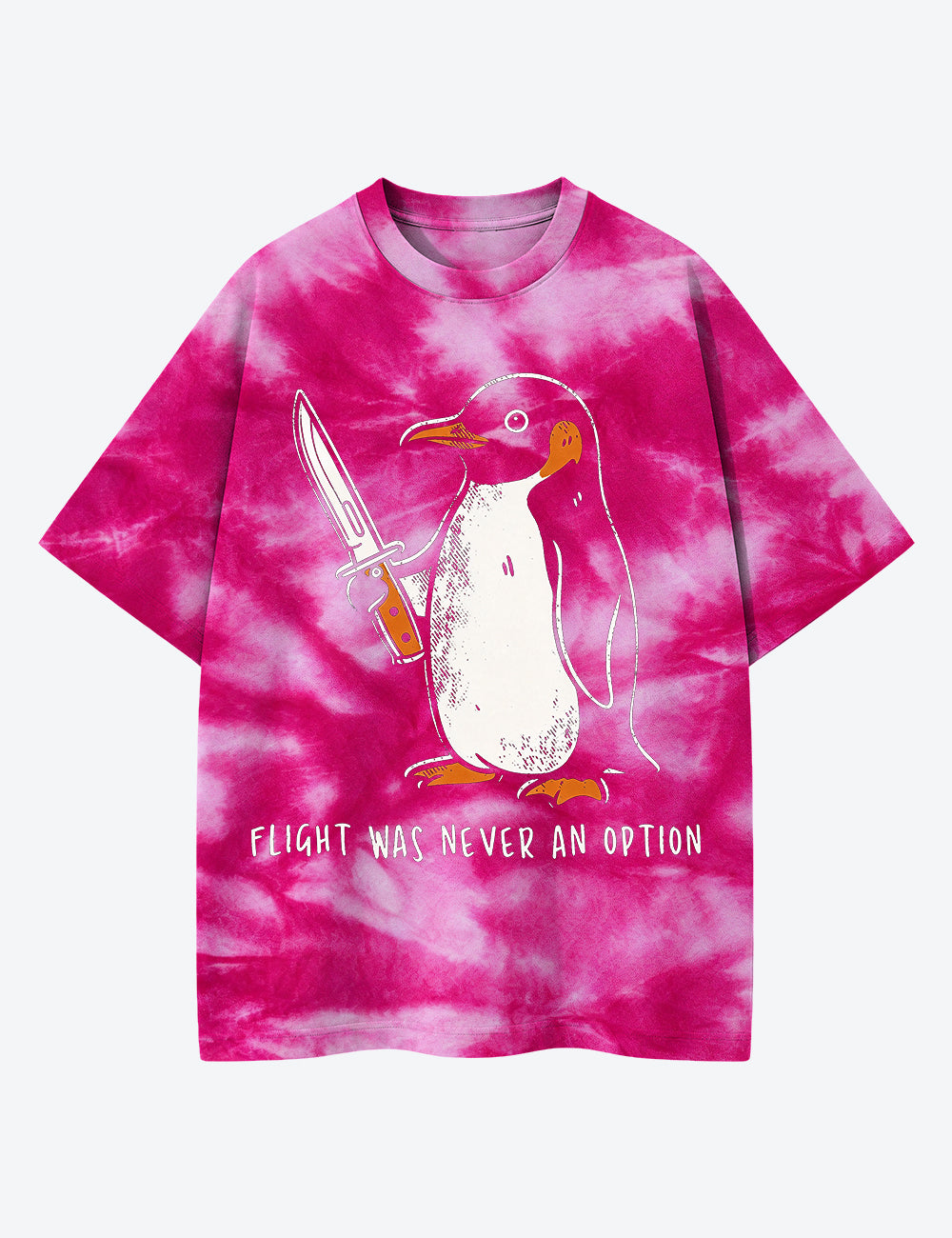 Flight Was Never An Option Penguin Dark Humor Unisex Cotton Handmade Tie-Dye T-Shirt