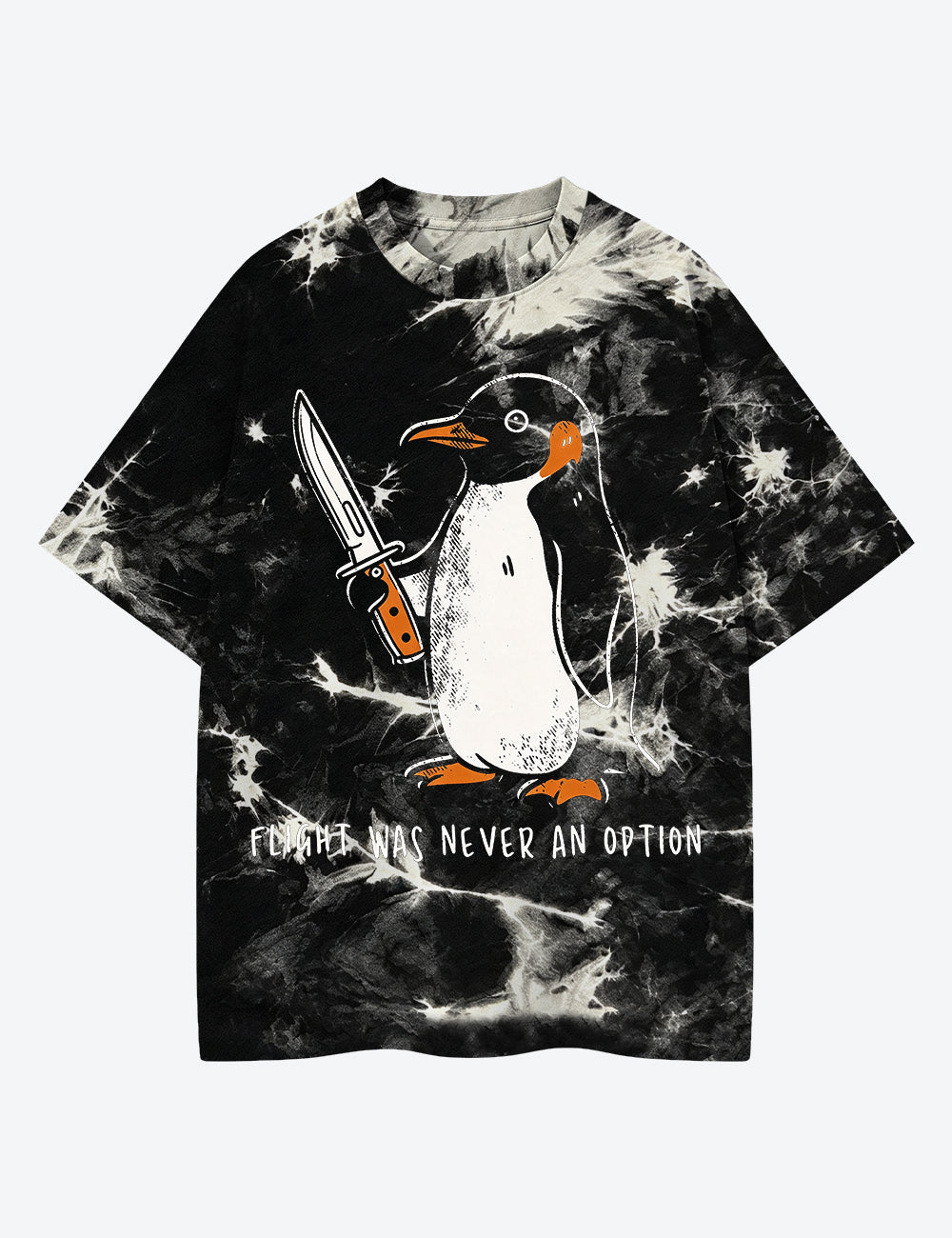 Flight Was Never An Option Penguin Dark Humor Unisex Cotton Handmade Tie-Dye T-Shirt