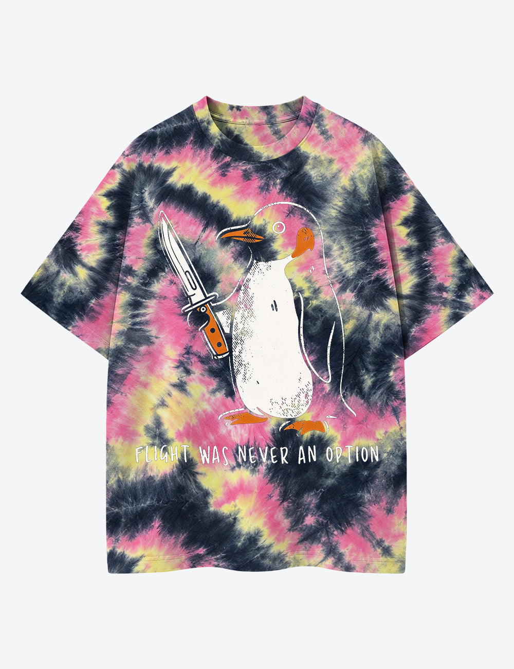 Flight Was Never An Option Penguin Dark Humor Unisex Cotton Handmade Tie-Dye T-Shirt