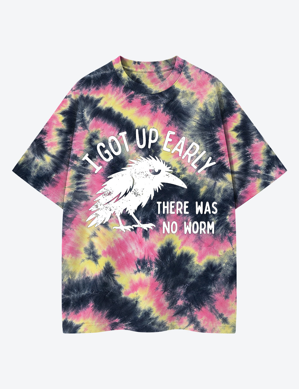 I Got Up Early There Was No Worm Grumpy Raven Early Bird Unisex Cotton Handmade Tie-Dye T-Shirt