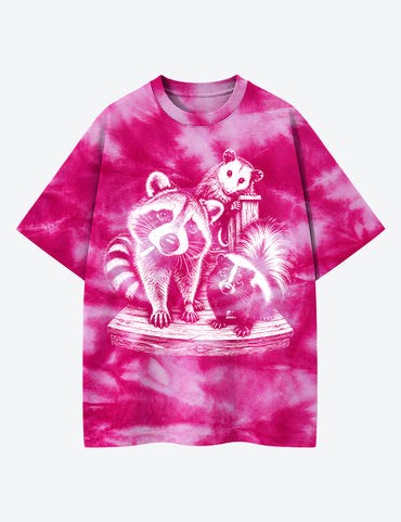 Trash Panda Night Raccoon Opossum Skunk Unisex Cotton Handmade Tie-Dye T-Shirt