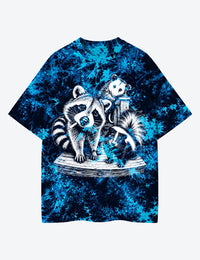 Trash Panda Night Raccoon Opossum Skunk Unisex Cotton Handmade Tie-Dye T-Shirt