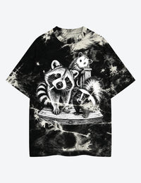 Trash Panda Night Raccoon Opossum Skunk Unisex Cotton Handmade Tie-Dye T-Shirt
