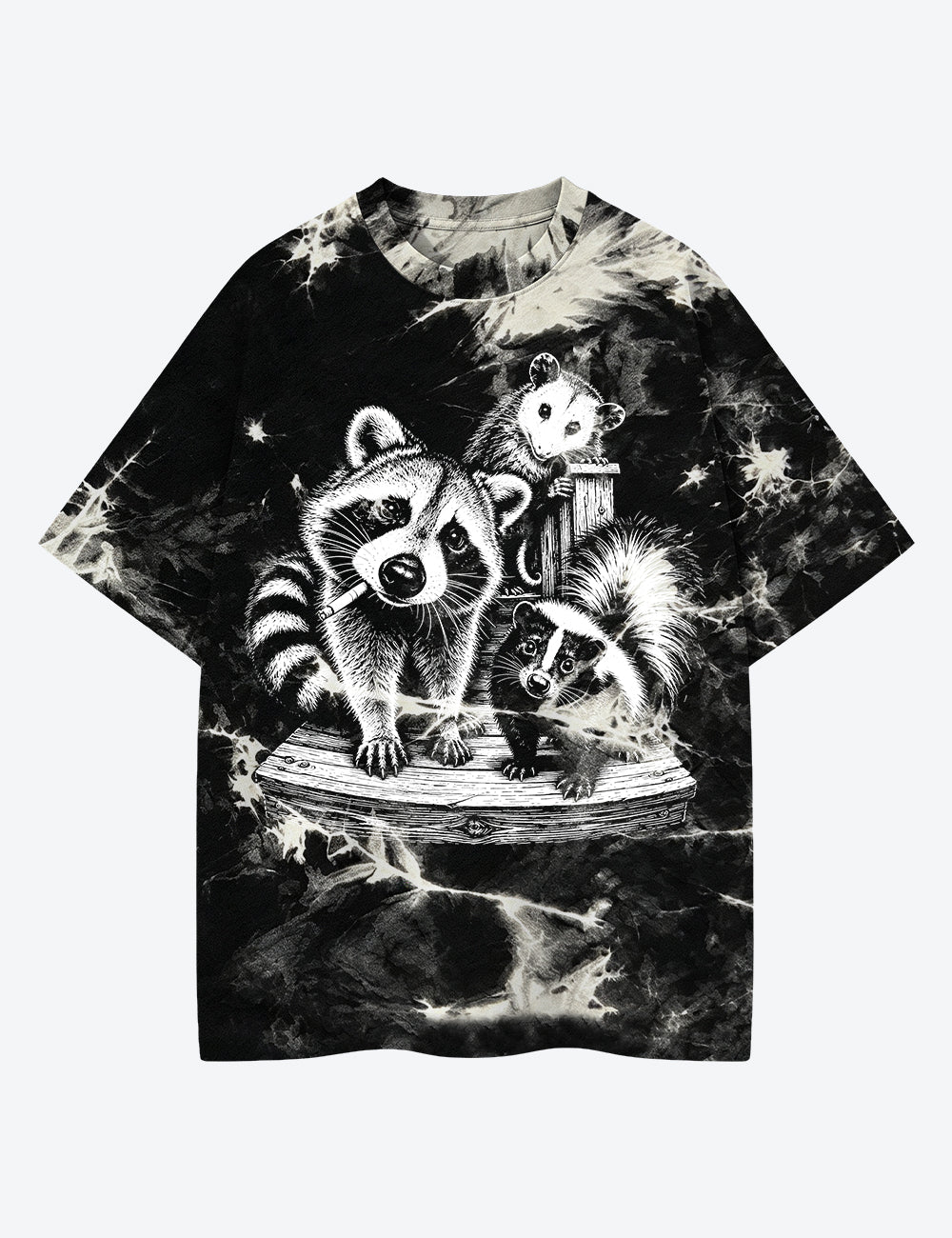 Trash Panda Night Raccoon Opossum Skunk Unisex Cotton Handmade Tie-Dye T-Shirt