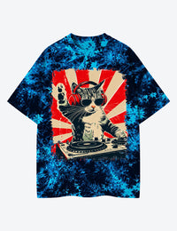Cool DJ Cat Unisex Cotton Handmade Tie-Dye T-Shirt