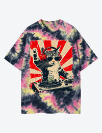 Cool DJ Cat Unisex Cotton Handmade Tie-Dye T-Shirt
