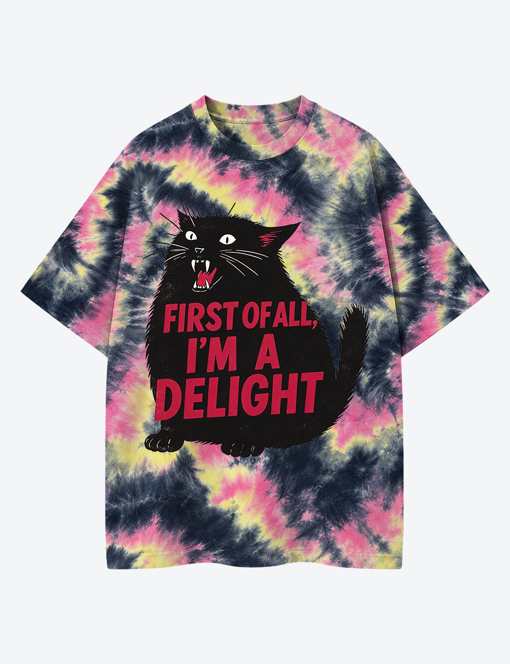 First Of All I'm A Delight Roaring Black Cat Unisex Cotton Handmade Tie-Dye T-Shirt